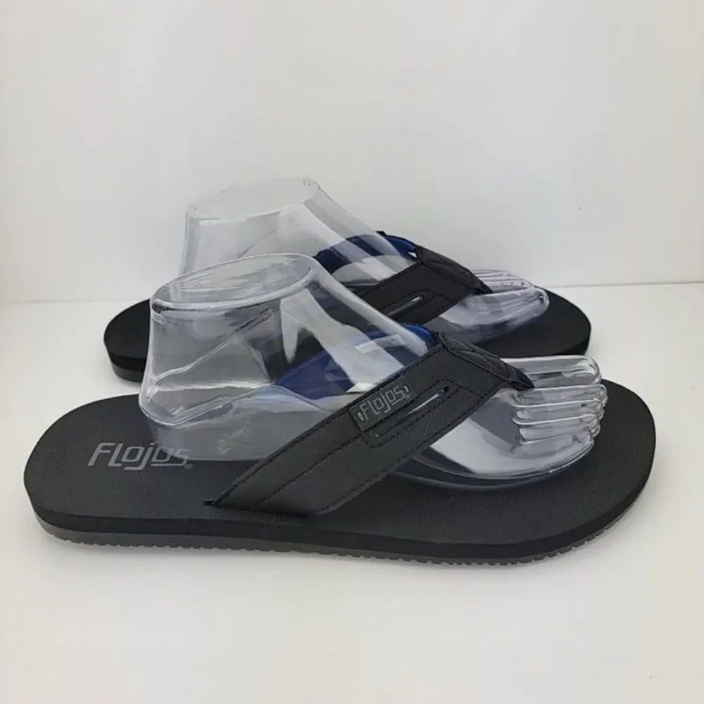 Flojos Mens Size 11 Black Thong Comfort Flip Flop Sandals